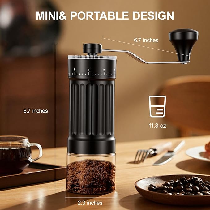 Manual Coffee Grinder with 40 Adjustable Settings, Portable Conical Burr Grinder, 30g Capacity for Espresso, Travel, Camping, Office & Home Use