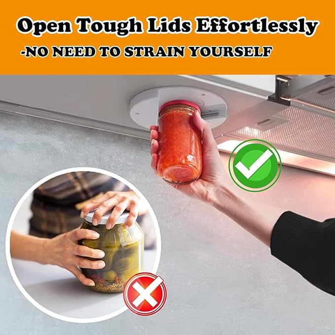 Jar Opener, Under Cabinet Jar Opener Tool, Bottle Opener for Seniors, Cap Openers for Arthritis or Weak Hands, One Handed Opener Gadgets, Essential Kitchen Gadgets for Home Assistance