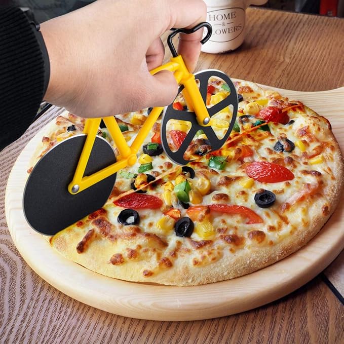 Ninonly Bicycle Pizza Cutter Wheel,Non-stick Bike Pizza Slicer,Stainless Steel Cutting Wheels With a Stand for Pizza Lovers, Housewarming Gifts Cool Kitchen Gadget Cool Men's Gift
