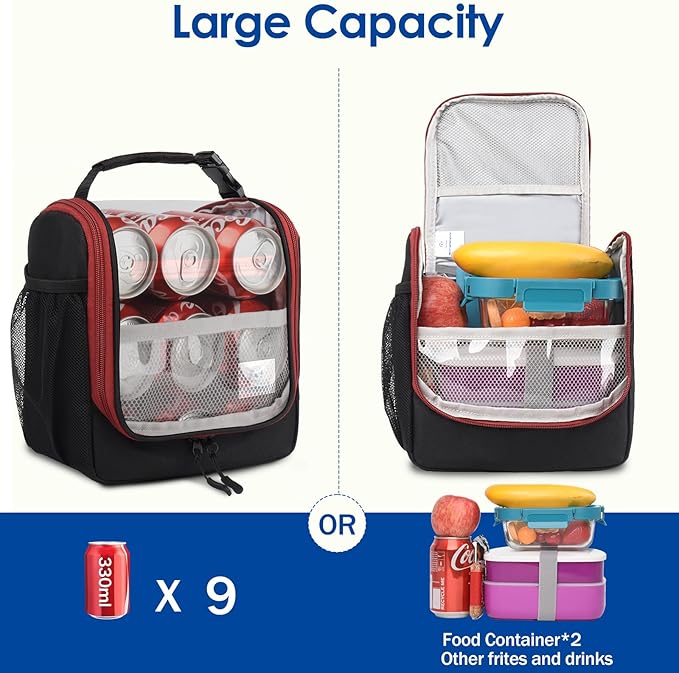 Genteen Kids Lunch Box, Insulated Lunch Bag for Kids, Toddler, Girl, and Boy; Holds Lunch Box, Water Bottle, & Snacks; Easy-Clean Water-Resistant Fabric & Multiple Zippered Pockets (Black)