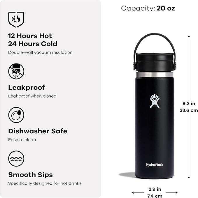 Hydro Flask Flex Sip Coffee Tumbler – Insulated Stainless Steel, Non Spill, Leak Proof Travel Coffee Cup 20 Oz Birch Gray