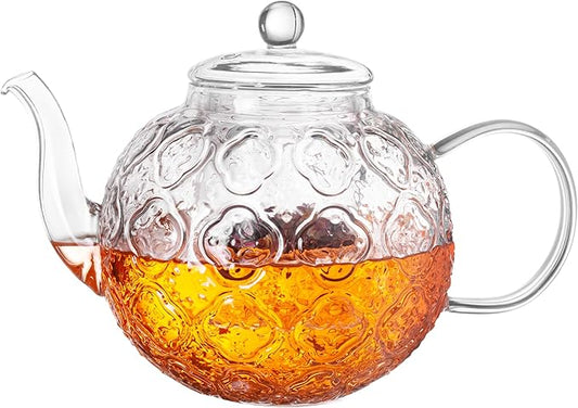 Glass Teapot with Removable Infuser-1500ml/50oz Clear GlassTea Pot for Stovetop, Borosilicate Microwave-Safe Glass Tea Kettle & Tea Maker for Blooming & loose Tea