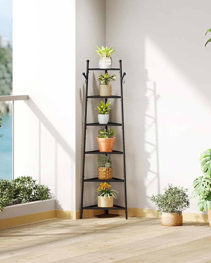 6-Tier Cookware Stand, Triangle Shelf Storage Tower for Kitchen, Pans Pots Storage Rack, Metal Wire Shelf Organizer, Corner Shelf, for Kitchen, Living Room, Black TPR14BB