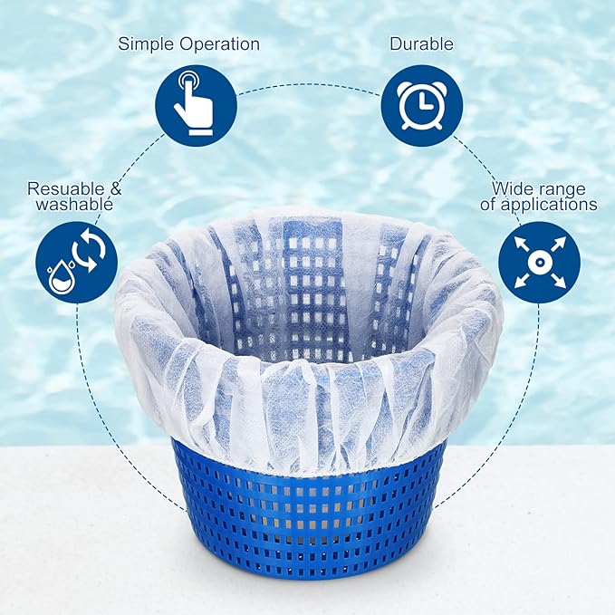 Janmercy 200 Pcs Pool Skimmer Socks Fine Mesh Basket Strainer Screen Liners Savers Clean Debris and Leaves for Inground and Above Ground Pool Filters Baskets Skimmers(White)