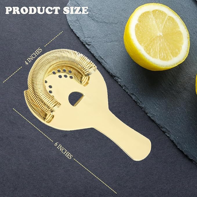Gold Cocktail Strainer for Drinks 2 Prong Hawthorne Strainer with Removable Spring Stainless Steel Bartending Strainer Bar Cart Tool