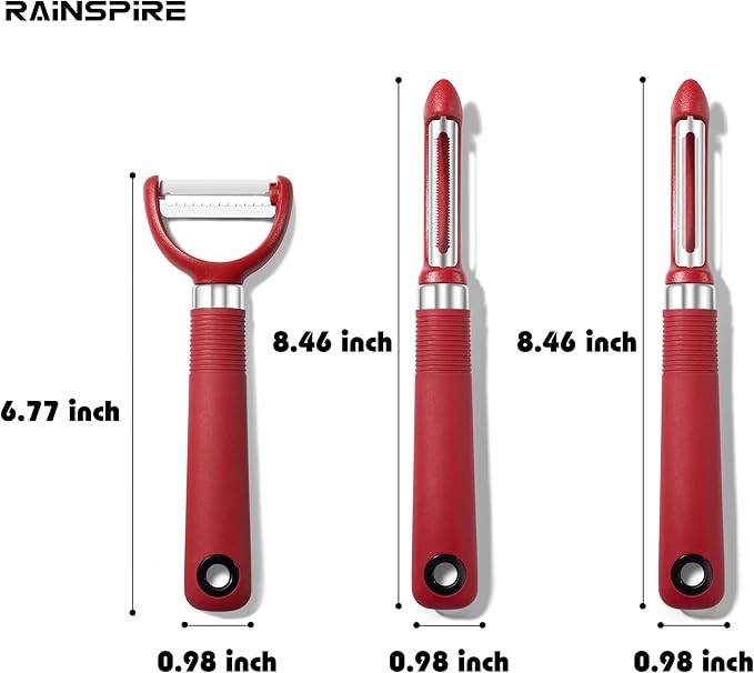 Rainspire 3-Piece Peeler Set, Premium Swivel Vegetable Peeler, Kitchen Gadgets Apple Peeler Potato Peeler Veggie Peeler Fruit Peeler, Dishwasher Safe Kitchen Accessories (Red)