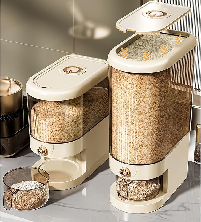 22LBS Rice Dispenser, Large Grain Container Storage with Lid Measuring Cylinder Household Cereal Dispenser Bucket for Kitchen Soybean Corn (22lb)