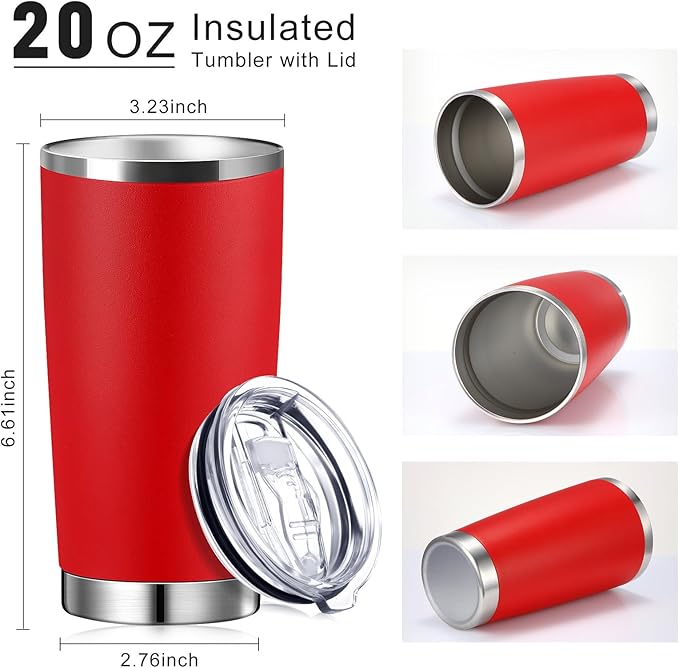 Sieral 36 Pack Stainless Steel Tumblers Bulk with Lids Double Wall Vacuum Insulated Coffee Cups Blank leakproof Powder Coated Tumblers for Engraving Wedding Graduation Party Favors(20 oz,Red)