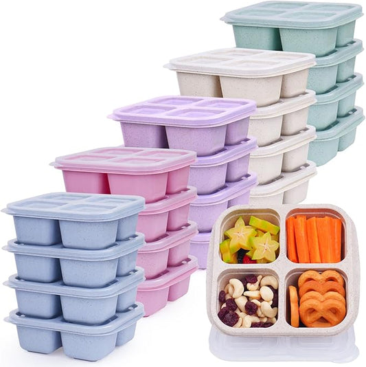 20 Pack Snack Containers, 4 Compartments Reusable Meal Prep Lunch Containers, BPA Free Bento Snack Box, Divided Food Storage Containers for Travel, Picnic, Microwave and Dishwasher Safe
