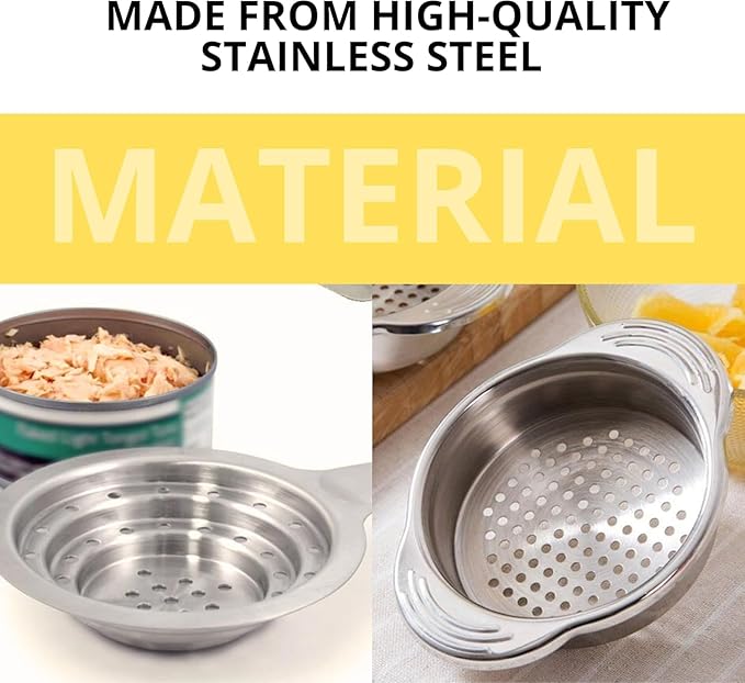 2 PCS Tuna Strainer for Can - Small Colander with Handle Stainless Steel Tuna Can Strainer Press for Kitchen Multipurpose Tuna Drainer Press