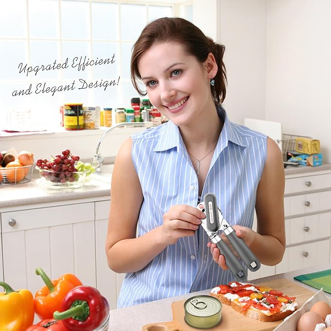 Can Opener, No-Trouble-Lid-Lift Manual Handheld Can Opener with Magnet, Smooth Edge Safe Cut for Beer/Tin/Bottle, Big Turning Knob Anti-Slip Handle Good for Seniors with Arthritis