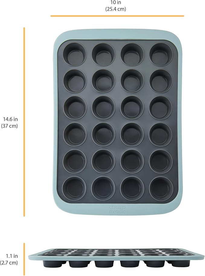 Chicago Metallic 24-Cup Silicone Muffin Pan, Nonstick Bakeware with Wire-Reinforced Rim, BPA-Free Food-Grade Silicone, Oven Safe to 428°F, Dishwasher Safe, Easy Cupcake Release