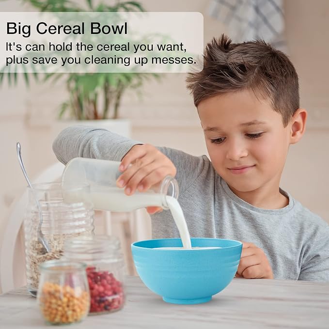 Unbreakable Cereal Bowls Set of 6, 24 OZ Made from Wheat Straw, Microwave & Dishwasher Safe, BPA-Free, for Dessert, Cereal, Serving, Soup, Oatmeal, Pasta, Salad, Lightweight Soup