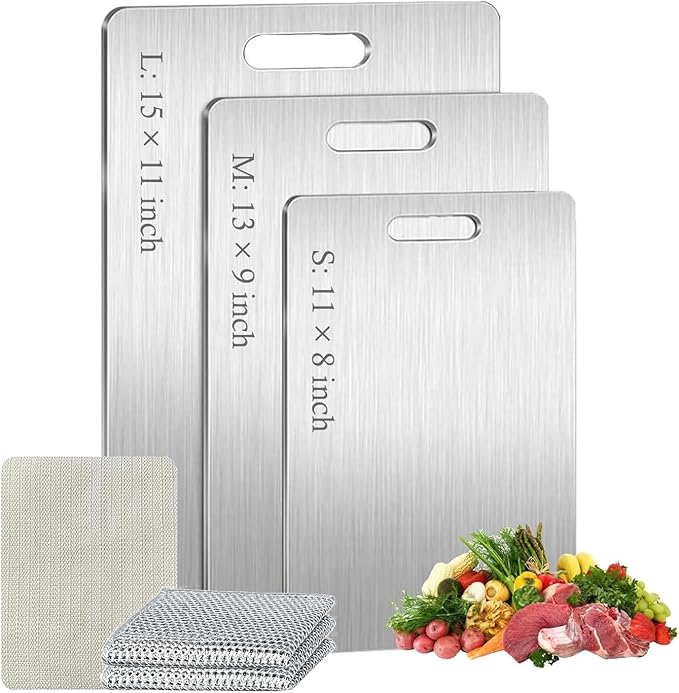 Titanium Cutting Board Set of 3, Titanium Cutting Boards for Kitchen, 100% Double Sided & Food-Grade Titanium Cutting Boards, Dishwasher Safe, Suitable for Separate Raw and Cooked Food (M+L+XL)