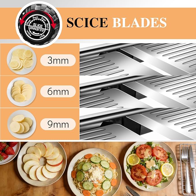 MASTERTOP Adjustable Mandoline Food Slicer,Vegetable Slicer Fruit Cutter,Stainless Steel Kitchen Mandolin,Julienne Slicers for Kitchen Onion Potato, Tomato, Carrot, Vegetable, and Fruit