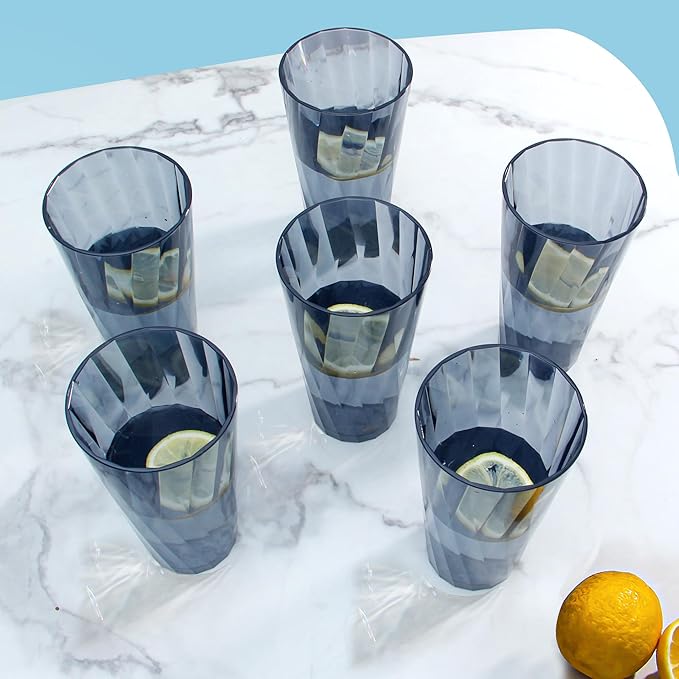 Unbreakable Plastic Drinking Glasses,Set of 6, Shatterproof Drinking Cups, Plastic glass cups,20ozplastic Tumbler Cups, Dishwasher Safe (Grey 20oz)