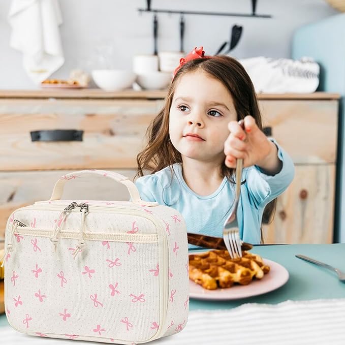 LEDAOU Lunch Box Kids Insulated Lunch Bag Girls Toddler Reusable Lunchbox for School Picnic Hiking (Pink Bow)