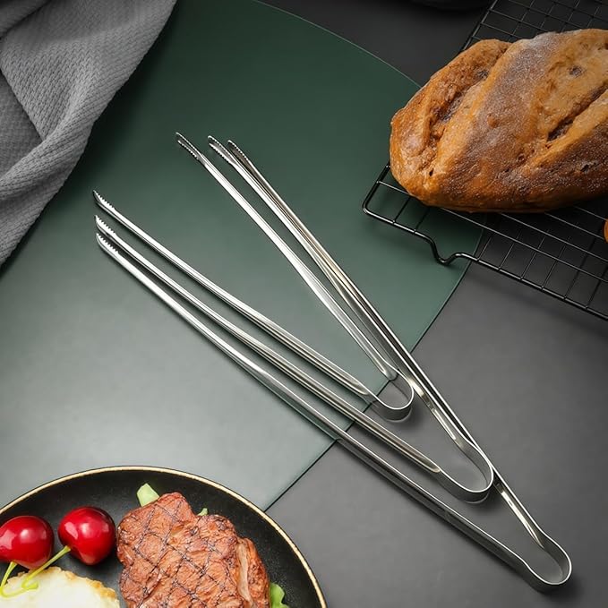 8 Pack Kitchen Tongs, Stainless Steel Serving Tongs with Non-Slip Tips for Cooking，Easily Control Kitchen Tweezer, Multi-Purpose Korean Tong for Baking, Food Plating, BBQ (12 Inch)