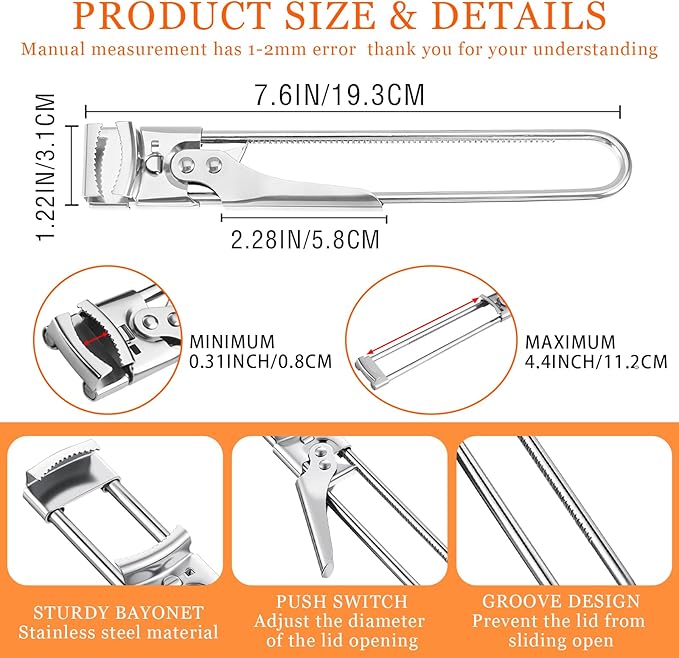 2PCS Jar Opener for Weak Hands,New Adjustable Multifunctional Stainless Steel Can Opener for Seniors,Arthritis Adjustable Jar Opener Upgrade Easy Grip Jar Lid Gripper Bottle Opener Kitchen Gadgets