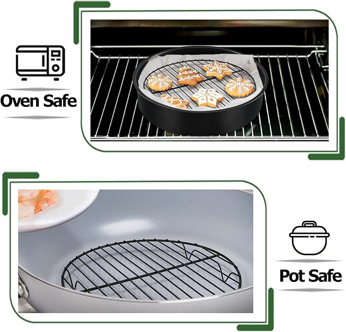TeamFar Cooling Rack, 9inch Round Baking Wire Rack with Stainless Steel Core & Nonstick Coating, for Roasting Grilling Steaming, Non Toxic & Sturdy, Oven Safe & Anti-melt, Easy Clean – Set of 2