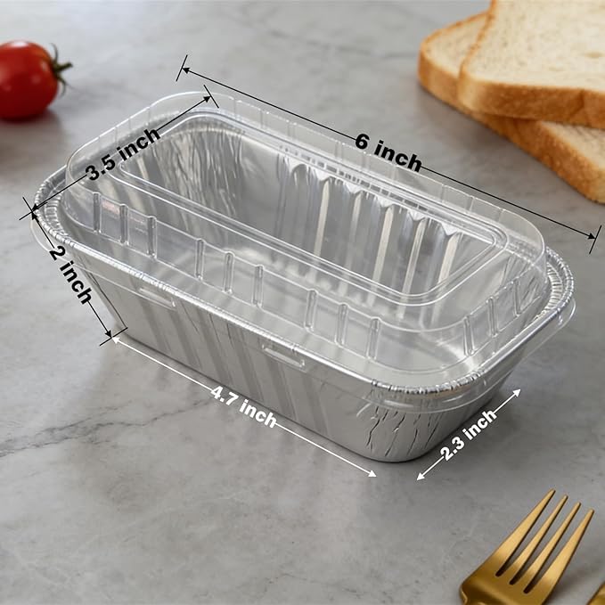 30 Pcs Disposable Mini Aluminum Loaf Pans with Chear Lids, 6x3.5x2 inch 1 Lb Foil Loaf Pans & Aluminum Food Containers, Small Aluminum Tin Foil Baking Pan for Cakes, Bread, Meat, Loaves