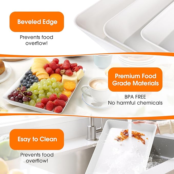 SpaceWhisper 3 Pack Serving Tray, Serving Platters for Snacks, Fruit, Cookies, Dessert, Large Reusable Rectangular Party Platters, 3 Size Set Large 16 * 11",Medium 14 * 9",Small 12 * 7"