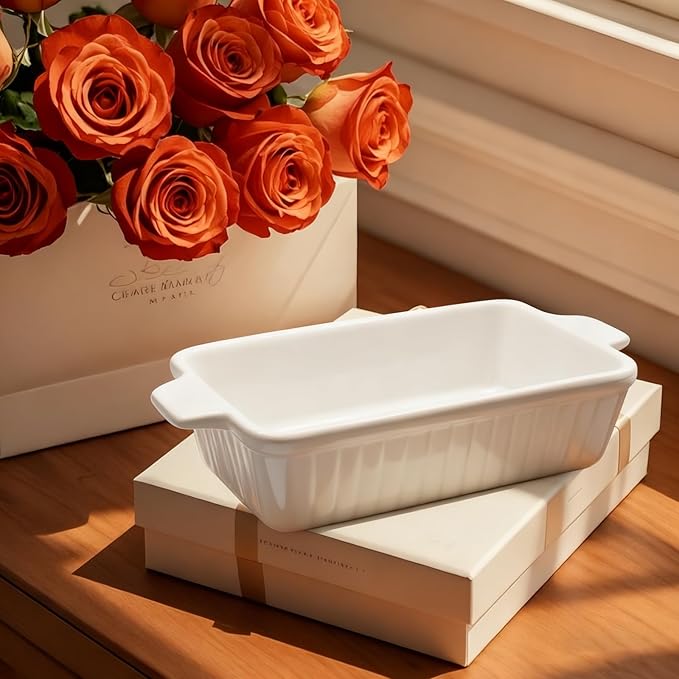 30 Oz Small Baking Dish, 7x4.5 inch Casserole Dishes for Oven, Ceramic Baking Dish with Double Handles for Baking,Lasagna, Pie, Durable Microwave Oven Dishwasher Safe，White