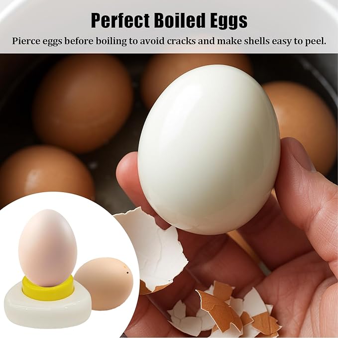 Egg Piercer for Hard Boiled Eggs – Magnetic Egg Hole Puncher with Stainless Steel Needle and Durable Plastic Base, for Home Kitchen & Food Service Use (White)