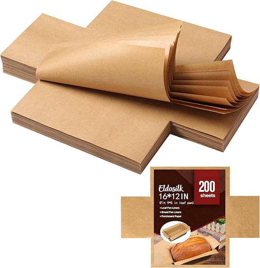 200 Pcs Unbleached Parchment Paper Loaf Pan Liner - Precut 9''x5'' Non-Stick, Fits 8.5''x4.5''/10''x5'' Loaf Pans, Heat-Resistant 430°F BPA-Free Food-Safe for Bread Baking (No Trimming)