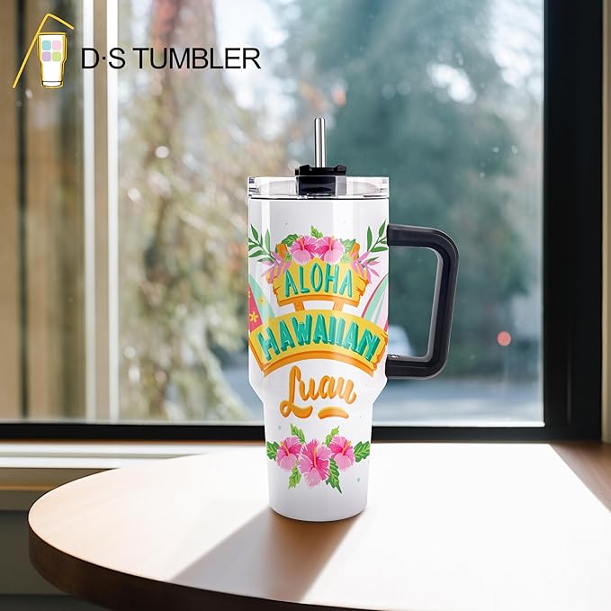 D·S 4 Pack Sublimation Tumblers 40 OZ with Handle Blank Insulated Large Tumbler Bulk, Coffee Travel Cups Stainless Steel Travel Mug for Diy Craft Heat Press Print