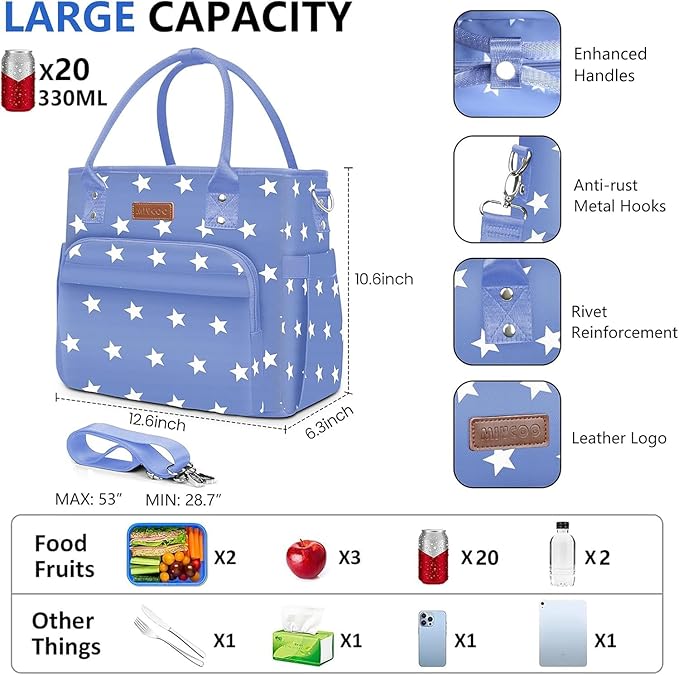 MIYCOO Lunch Bag Lunch Box Women - Leakproof Insulated Lunch Cooler Bag for Women - Large Lunch Tote Bags Adults, Blue Pentagram