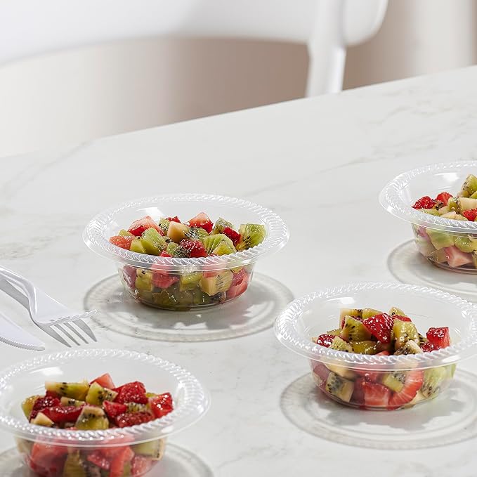 PLASTICPRO 160 Pack Clear Plastic Soup Bowls 5 oz Bulk Pack Durable Disposable Small Plastic Bowls for Parties Events BBQ