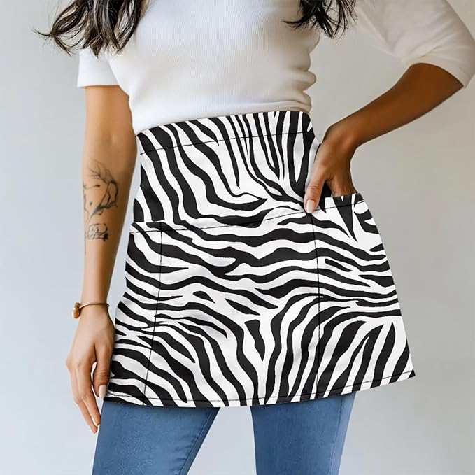 Server Waitress Waist Apron with 3 Pockets, Short Aprons for Servers,Waiter Apron For Waiter Accessories