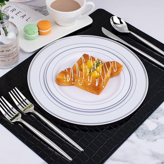 U-QE 120Pcs Silver Plastic Silverware, Luxury Plastic Cutlery, Heavy Weight Flatware, Silver Disposable Utensils Set Include 60 Forks, 30 Spoons, 30 Knives for Party