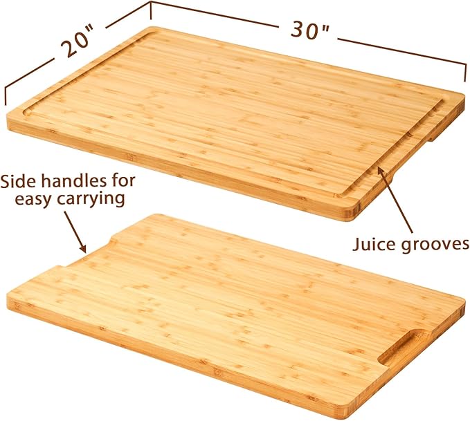 Allsum 30x20" Bamboo Cutting Boards for Kitchen, Wood Stove Top Cover, Extra Large Noodle Board Over Sink, Charcuterie Board Cheese Serving Tray with Side Handles and Juice Grooves