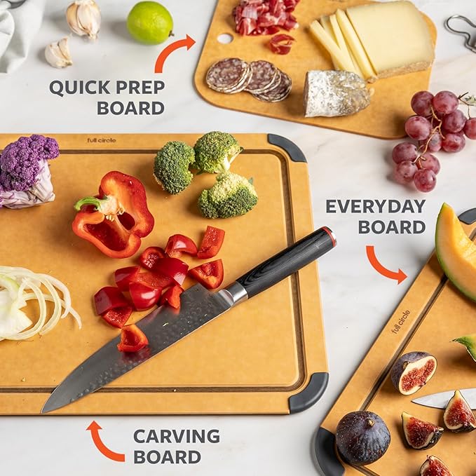 Full Circle Chop To It Chef’s Carving Cutting Board – Large Size 13”x17" – Dishwasher Safe, Reversible & Lightweight, Naturally Bonded Kraft Paper, Non-Slip Feet with Juice Groove