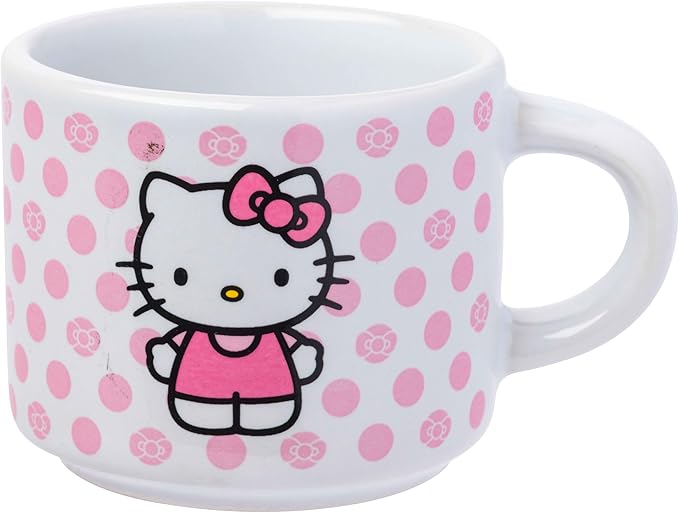 Silver Buffalo Sanrio Hello Kitty Polka Dots 4pc Stackable Ceramic Espresso Small Cup Set, 3 Ounces