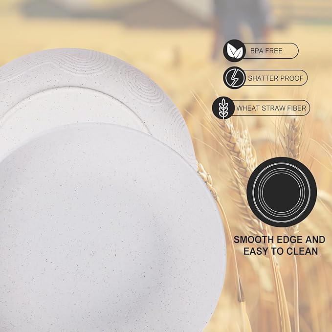 Wrova Salad Bowls 10inch Serving Bowls 65oz Large Salad Bowls Wheat Straw Bowls Set of 2 Wide and Shallow Plastic Salad Bowl for Kitchen Microwave & Dishwasher Safe.White