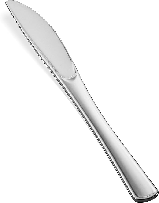 300 Plastic Silverware Set - Silver Cutlery Set - Disposable Flatware Set - 100 Forks - 100 Spoons - 100 Knives - Heavy Duty - Party Bulk
