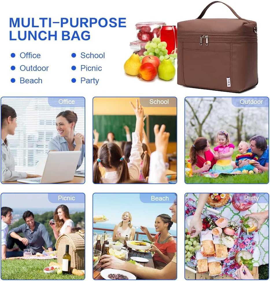 NOL 8L Insulated Lunch Bags for Women Cooler Bag Lightweight Nylon Waterproof Lunch Box For WorkMedium(normal), Coffee