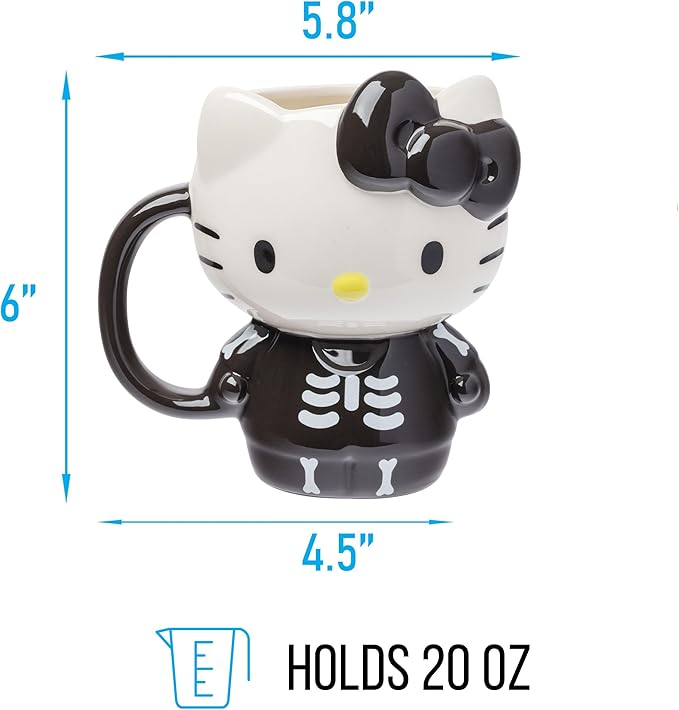 Silver Buffalo Sanrio Hello Kitty Halloween Skeleton Costume Ceramic 3D Sculpted Mug, 20 Ounces