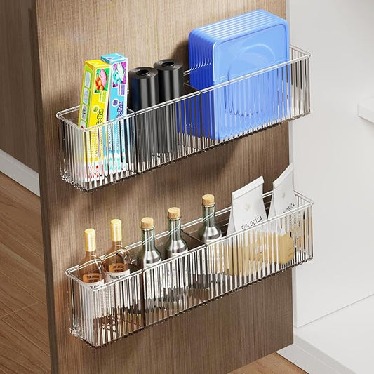 2 Pack Adhesive Cabinet Door Organizer, Lid Organizers Inside Cabinet Spice Rack Food Container/Tumbler Lids Holders for Kitchen & Bathroom Wall Mounted(Acrylic)