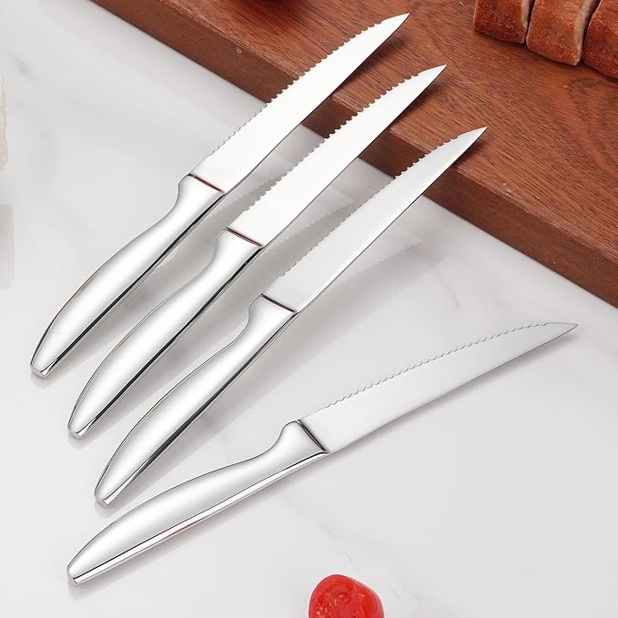 SuperCook Steak Knives Set of 12, Stainless Steel, High End, Serrated, Dishwasher Safe, Silver