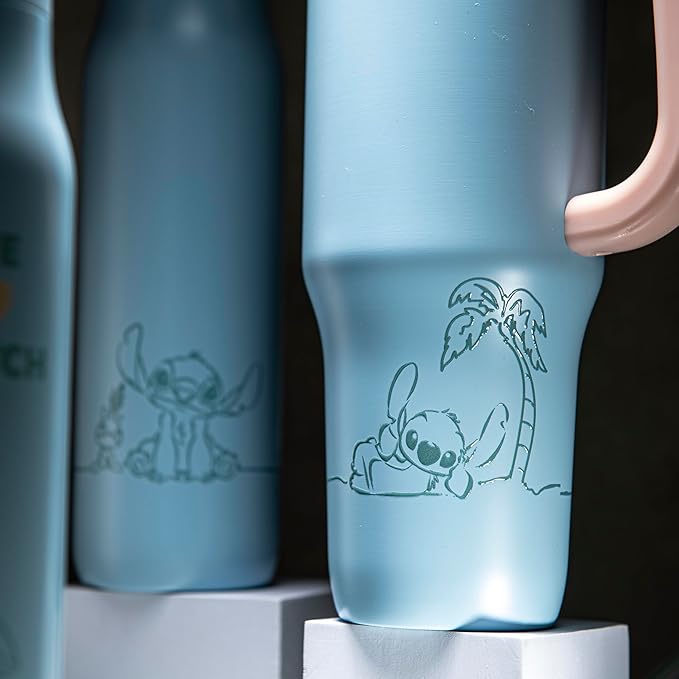Zak Designs Disney Sutton Travel Tumbler for On the Go or At Home, 40oz Stainless Steel with Vacuum Insulation, Silicone Straw, Carry Handle, and 3D Artwork for Cold Drinks (Stitch)