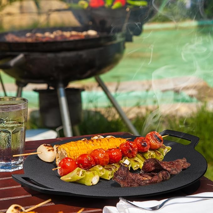 Korean BBQ Grill, Nonstick Round Griddle Pan with Bag, 12 Inch 6 Layer Coating BBQ Griddle, Heavy-Duty Cast Iron Griddles for Stove Top, Outdoor Camping, Tawa Roti Pan