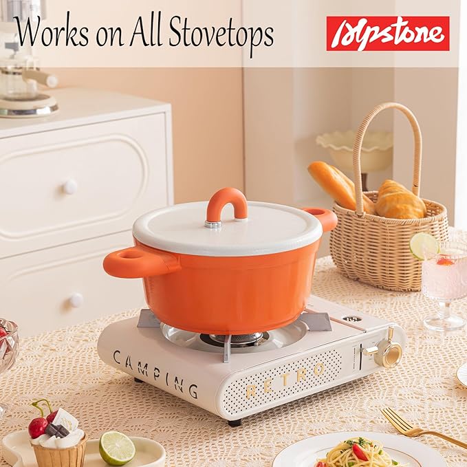 Alpstone 4QT Nonstick Stock Pot with Lid, Ceramic Casserole with Die-cast lid, Non-toxic Kitchen Soup Pot, Family Cooking Pots PFAS and PFOA Free (Orange Color)