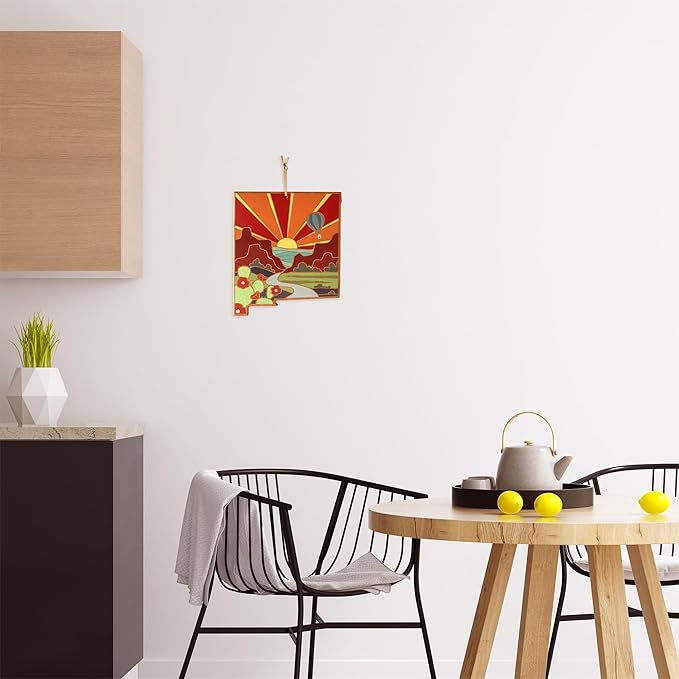 Totally Bamboo New Mexico State Shaped Cutting Board and Charcuterie Serving Platter with Artwork by Summer Stokes, Includes Hang Tie for Wall Display