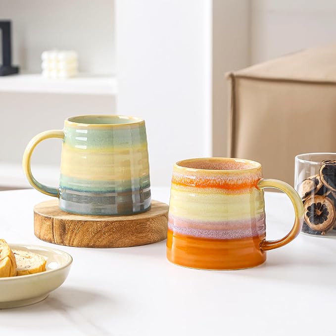 Large Ceramic Coffee Mug, Handmade Pottery Mugs, Tea Cups with Big Handle for Office and Home, 15.5 oz, Dishwasher and Microwave Safe (Grayish Blue)