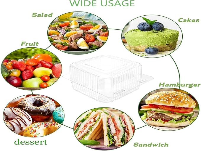 400 Count Clear Plastic Hinged Take Out Containers Clamshell Takeout Tray Food Clamshell Containers Outside Diameter for Dessert, Snacksetc, Cakes Slice, Cookies, Salads