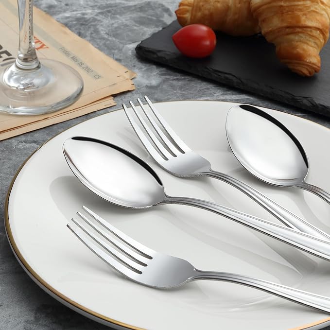 Unokit 24-Piece Forks and Spoons Set - Forks and Spoons Food Grade Stainless Steel Silverware for Home, Kitchen and Restaurant, 12-Fork and 12-Spoon, Mirror Polished&Dishwasher Safe